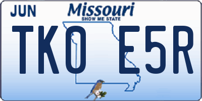 MO license plate TK0E5R