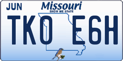 MO license plate TK0E6H