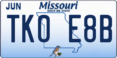 MO license plate TK0E8B