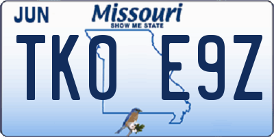 MO license plate TK0E9Z