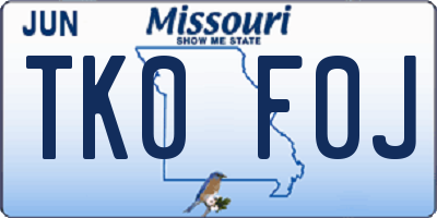 MO license plate TK0F0J