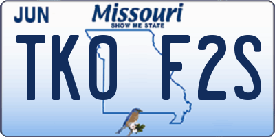 MO license plate TK0F2S