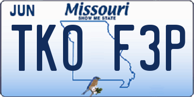 MO license plate TK0F3P