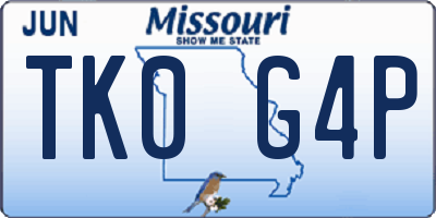 MO license plate TK0G4P