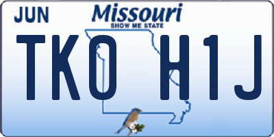 MO license plate TK0H1J