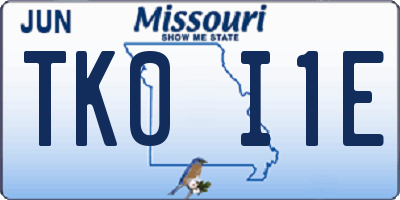 MO license plate TK0I1E