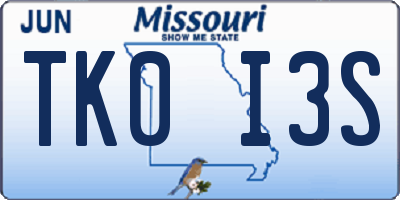 MO license plate TK0I3S