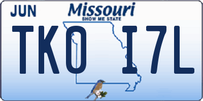 MO license plate TK0I7L