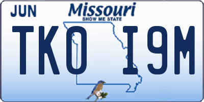 MO license plate TK0I9M