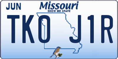 MO license plate TK0J1R
