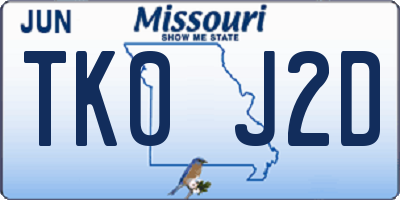 MO license plate TK0J2D