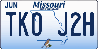MO license plate TK0J2H