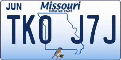 MO license plate TK0J7J