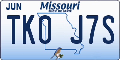 MO license plate TK0J7S