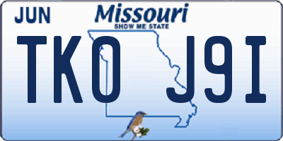 MO license plate TK0J9I