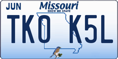 MO license plate TK0K5L