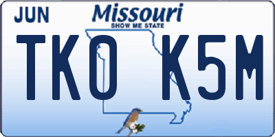 MO license plate TK0K5M