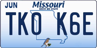 MO license plate TK0K6E