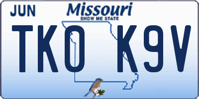 MO license plate TK0K9V