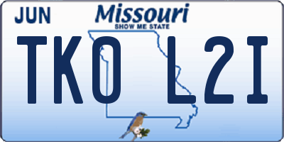 MO license plate TK0L2I