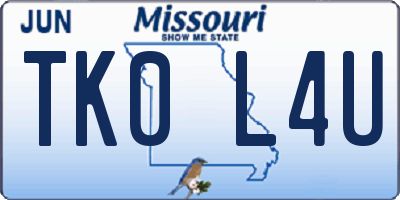 MO license plate TK0L4U