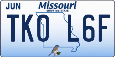 MO license plate TK0L6F
