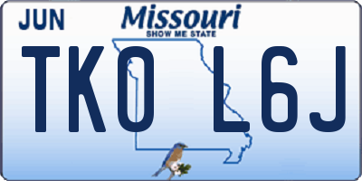 MO license plate TK0L6J