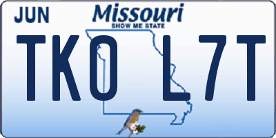 MO license plate TK0L7T