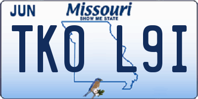 MO license plate TK0L9I
