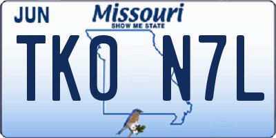 MO license plate TK0N7L