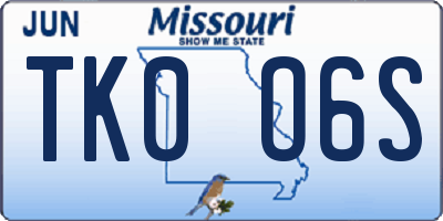 MO license plate TK0O6S