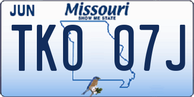 MO license plate TK0O7J