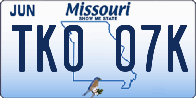MO license plate TK0O7K