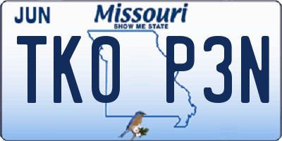 MO license plate TK0P3N