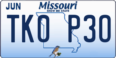 MO license plate TK0P3O