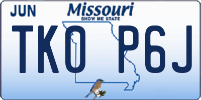 MO license plate TK0P6J