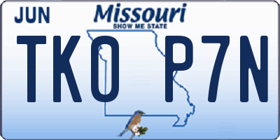 MO license plate TK0P7N