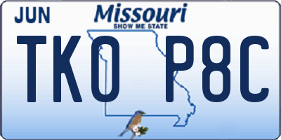 MO license plate TK0P8C