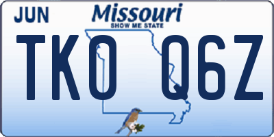 MO license plate TK0Q6Z