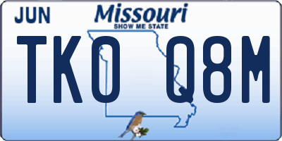 MO license plate TK0Q8M
