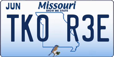 MO license plate TK0R3E
