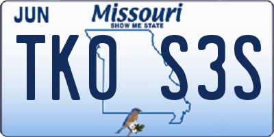 MO license plate TK0S3S