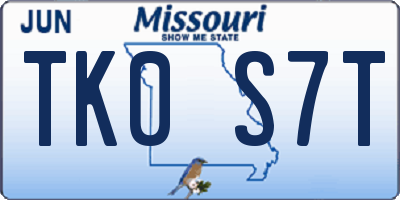 MO license plate TK0S7T