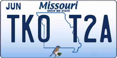 MO license plate TK0T2A