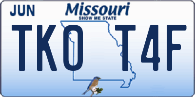 MO license plate TK0T4F