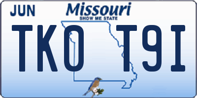 MO license plate TK0T9I