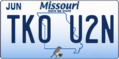 MO license plate TK0U2N