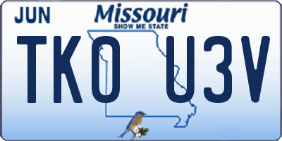 MO license plate TK0U3V