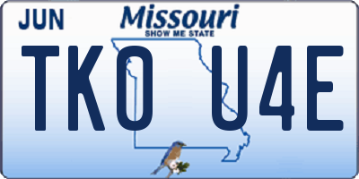 MO license plate TK0U4E