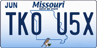 MO license plate TK0U5X